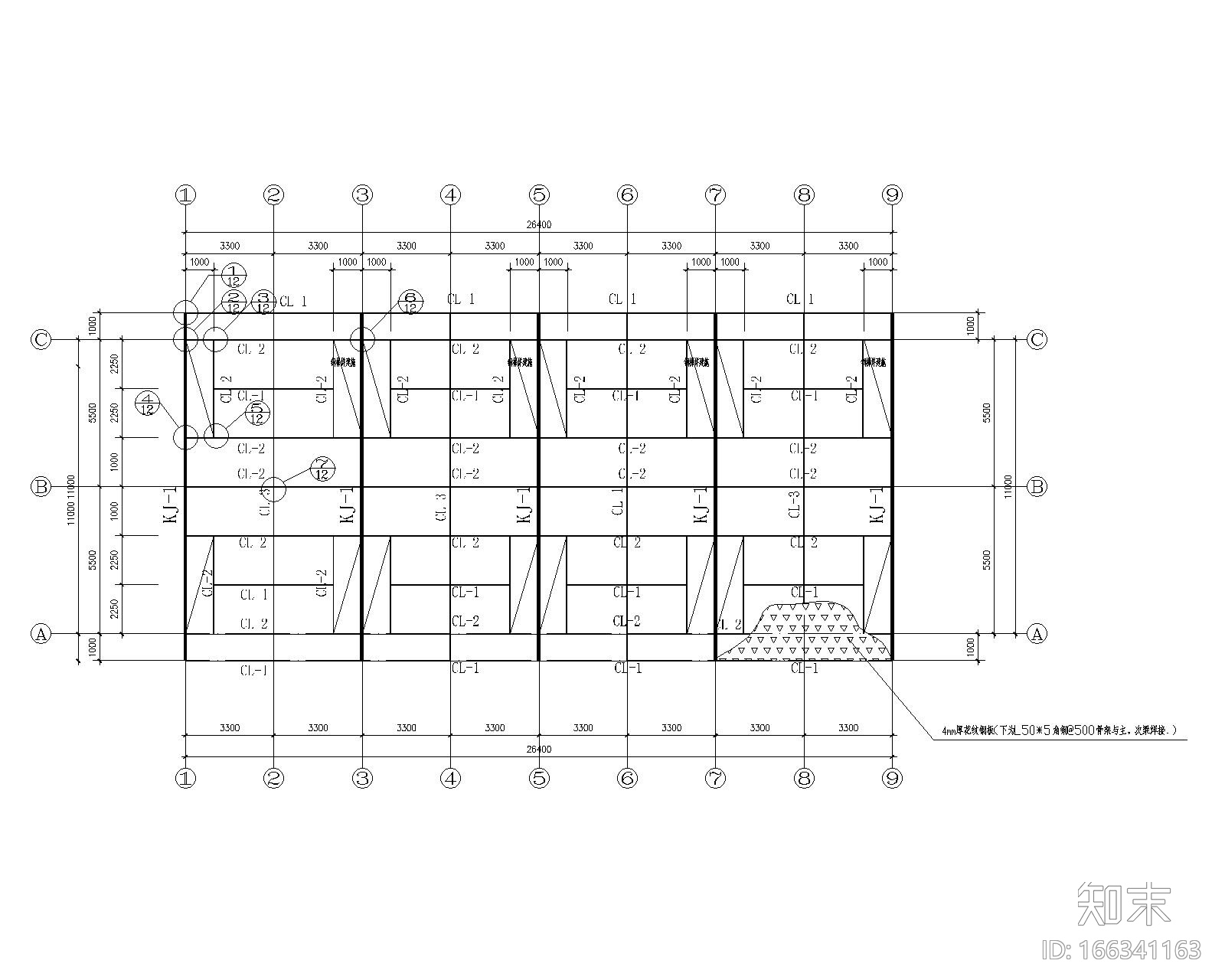 某2层钢结构商业结构施工图（CAD含建筑图）施工图下载【ID:166341163】