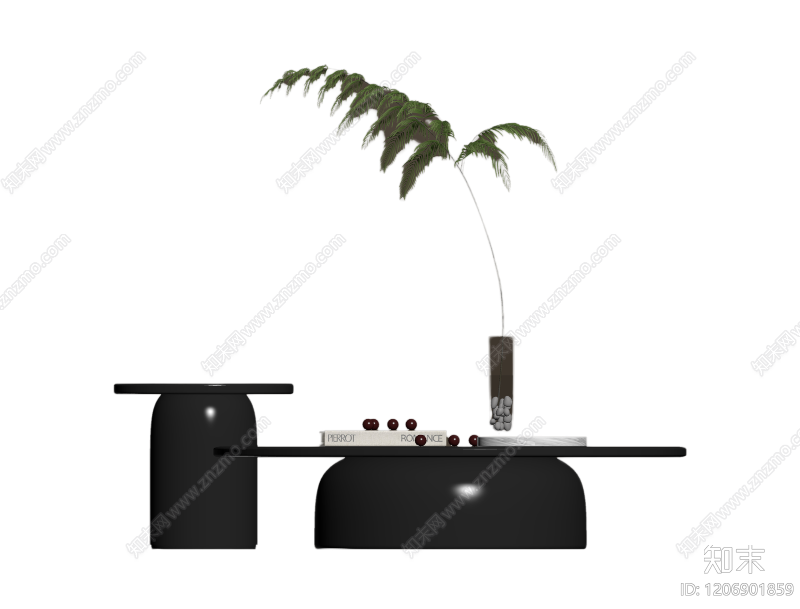 黑桌配绿植装饰组3D模型下载【ID:1206901859】