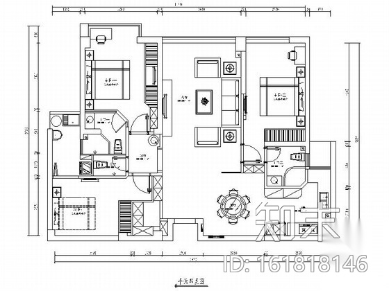 [福建]现代高档三居室样板间装修施工图（含效果）施工图下载【ID:161818146】