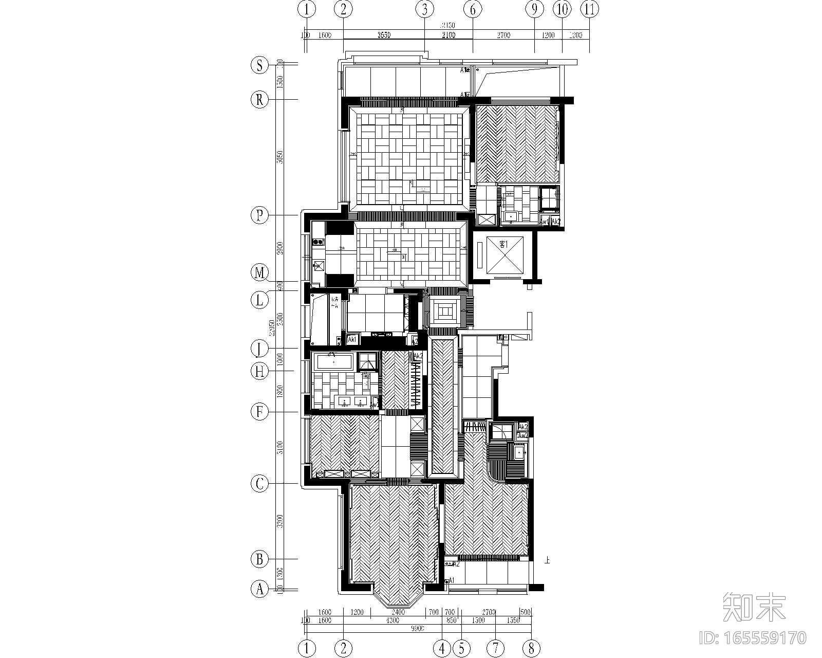 [上海]紫香舸-万科翡翠滨江3居室样板房CAD施工图+效果...施工图下载【ID:165559170】