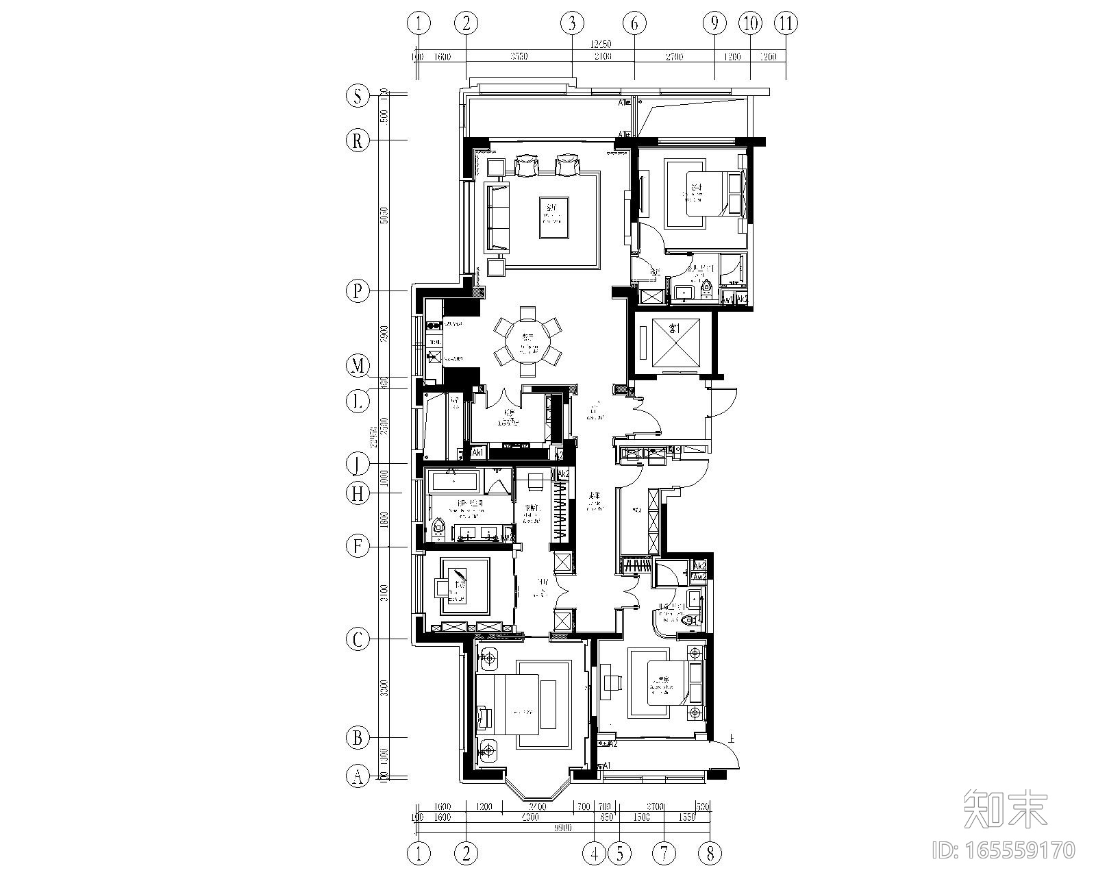 [上海]紫香舸-万科翡翠滨江3居室样板房CAD施工图+效果...施工图下载【ID:165559170】