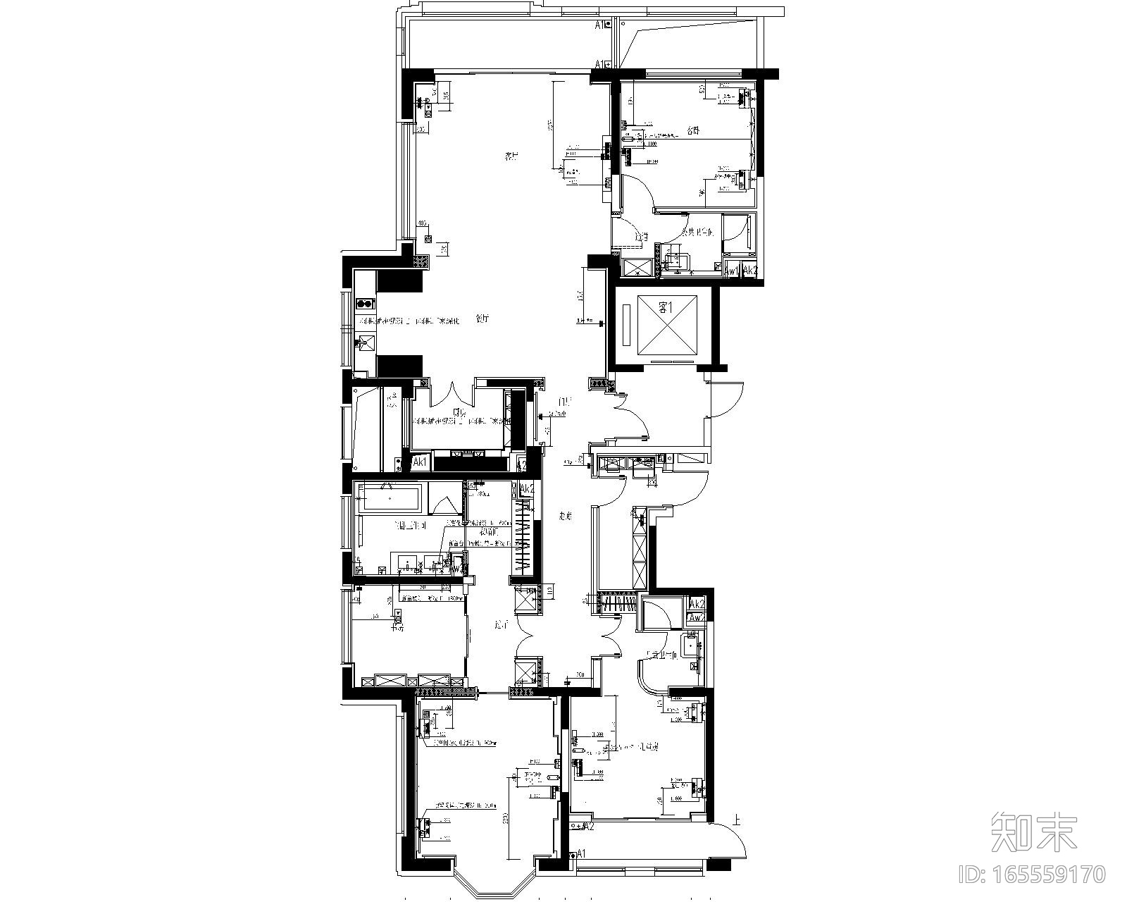 [上海]紫香舸-万科翡翠滨江3居室样板房CAD施工图+效果...施工图下载【ID:165559170】