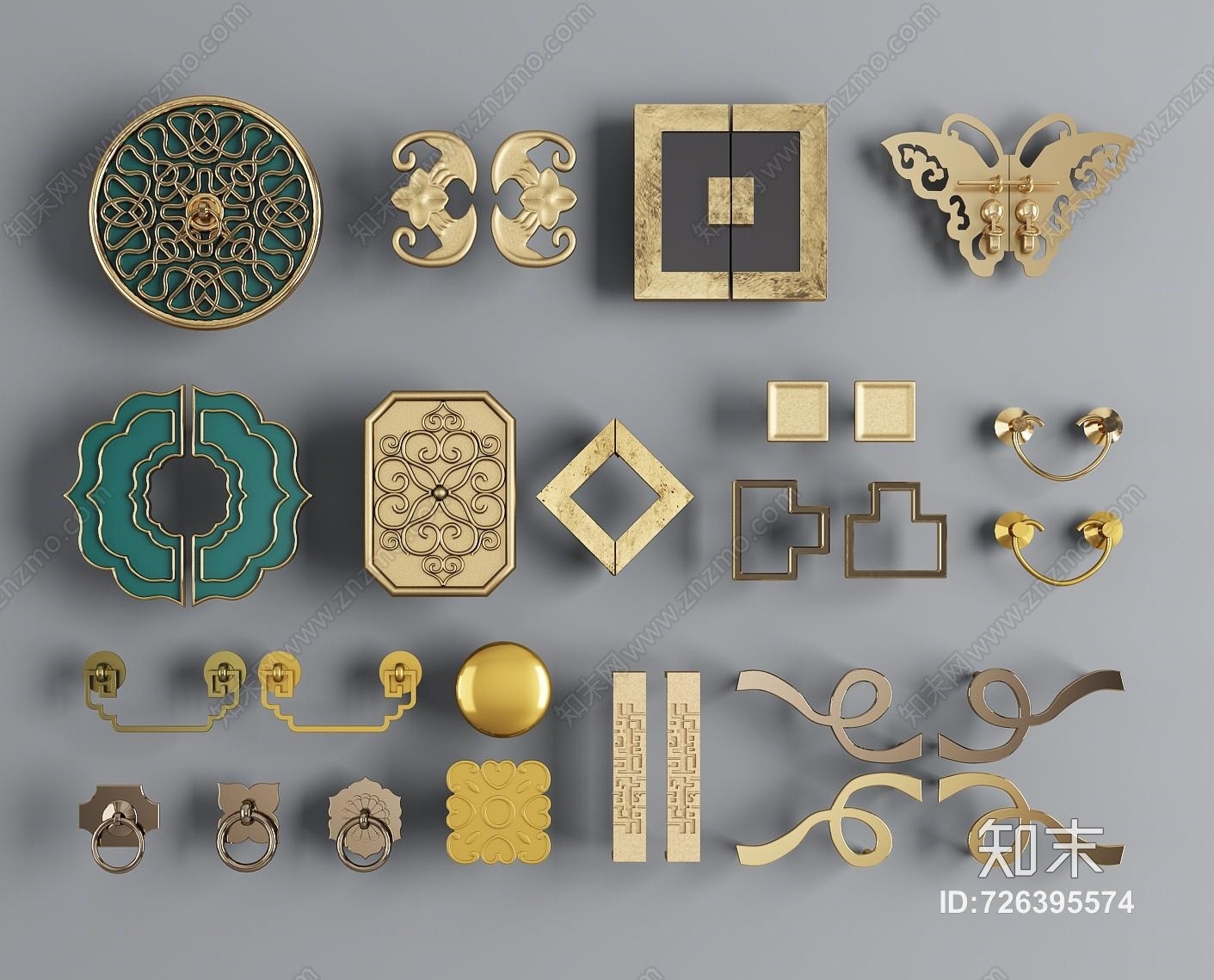 新中式金属门把手拉手组合3D模型下载【ID:726395574】