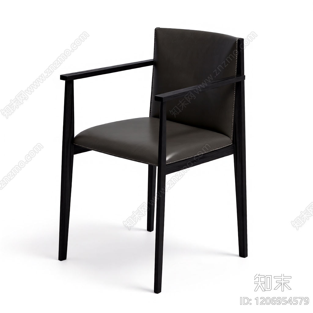 深色木椅带软包3D模型下载【ID:1206954579】