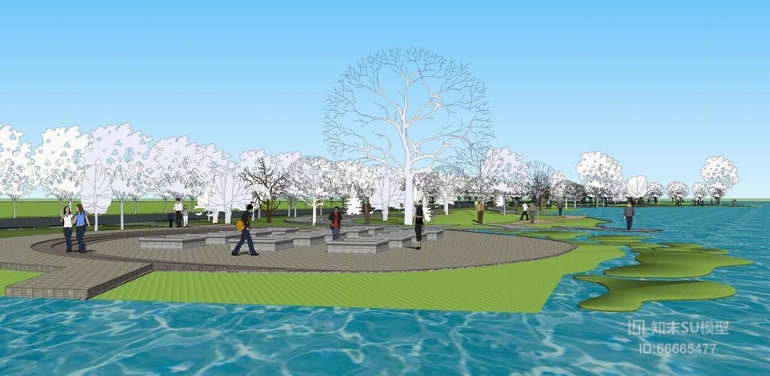 滨湖景观设计SU模型下载【ID:66665477】