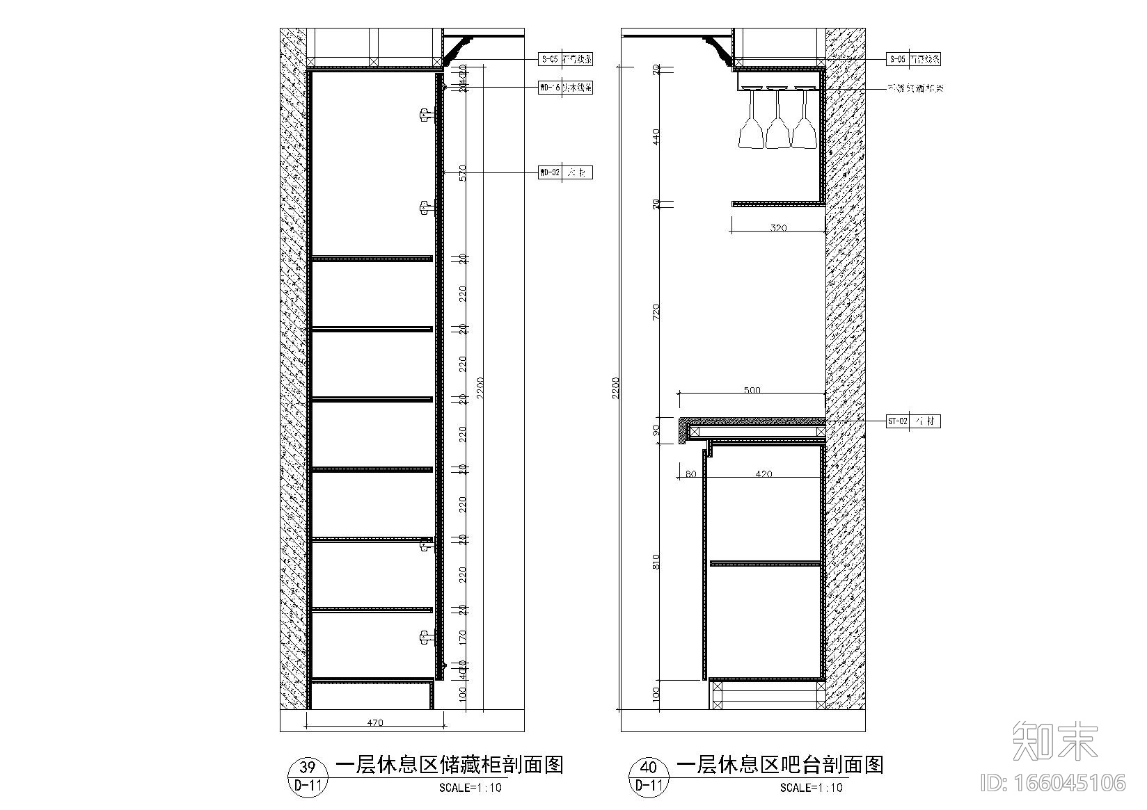 室内空间各种柜子柜台节点详图施工图下载【ID:166045106】