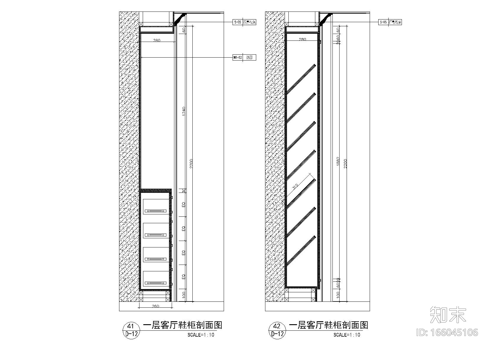 室内空间各种柜子柜台节点详图施工图下载【ID:166045106】