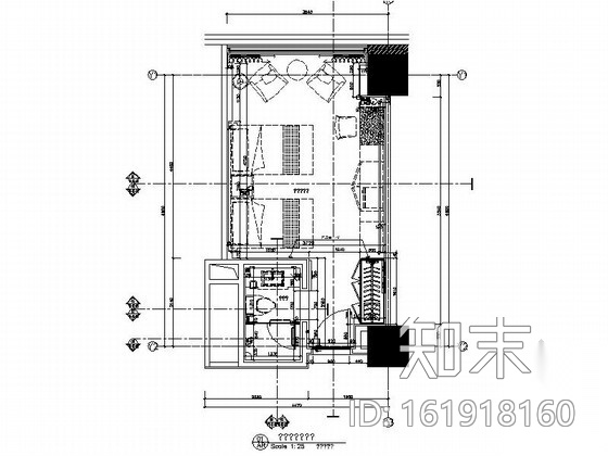 [陕西]航空中心酒店新中式标准双人间装修施工图（含效果...施工图下载【ID:161918160】
