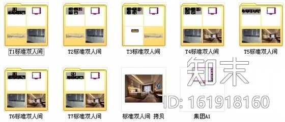 [陕西]航空中心酒店新中式标准双人间装修施工图（含效果...cad施工图下载【ID:161918160】