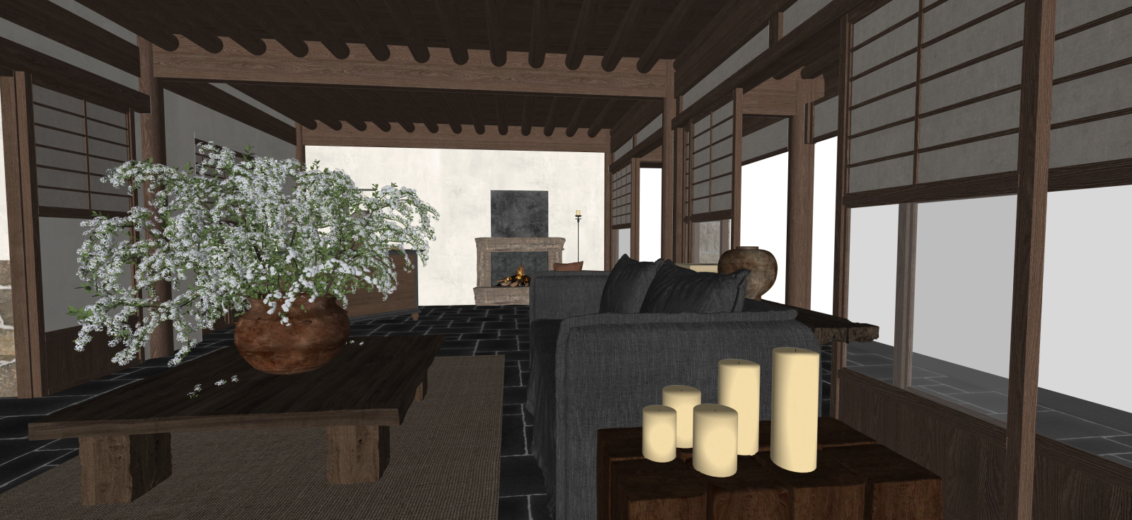 侘寂家居客厅SU模型下载【ID:1222338837】
