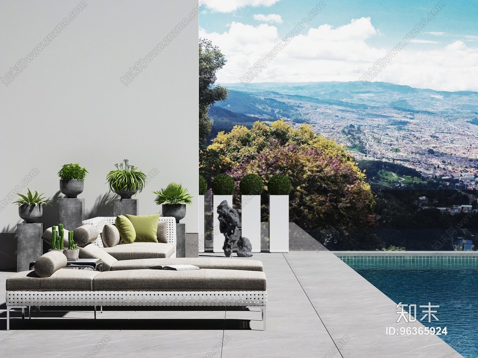 户外花园泳池躺椅3D模型下载【ID:96365924】