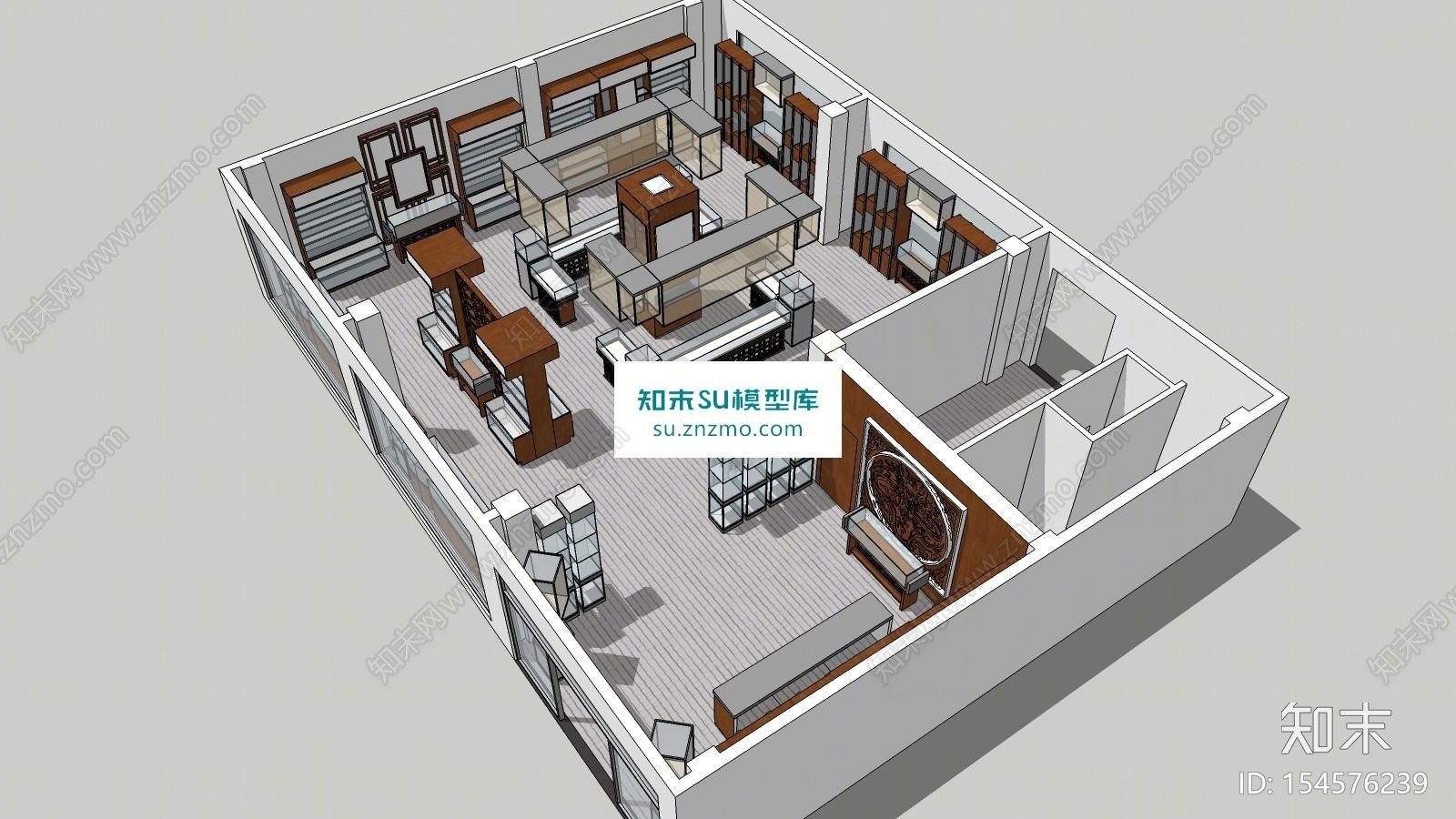 中式展厅专卖店SU模型下载【ID:154576239】