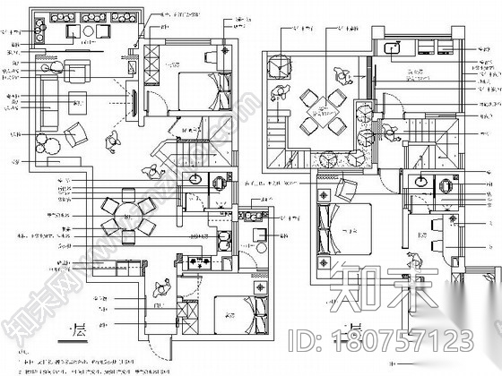 [湖北]世界硒都简约美式风格复式样板间CAD装修施工图（...cad施工图下载【ID:180757123】