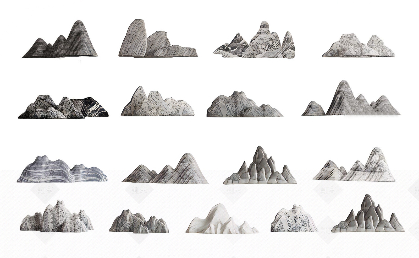 新中式假山石头石块3D模型下载【ID:1127189850】