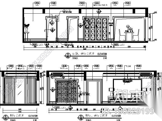 [深圳]133㎡简欧样板房四居室施工图（含效果）cad施工图下载【ID:180829199】