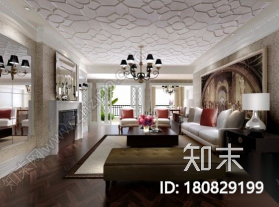 [深圳]133㎡简欧样板房四居室施工图（含效果）cad施工图下载【ID:180829199】