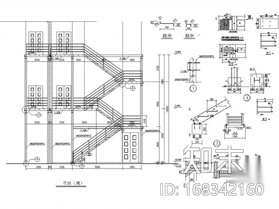 室外钢爬梯结构施工图下载【ID:168342160】