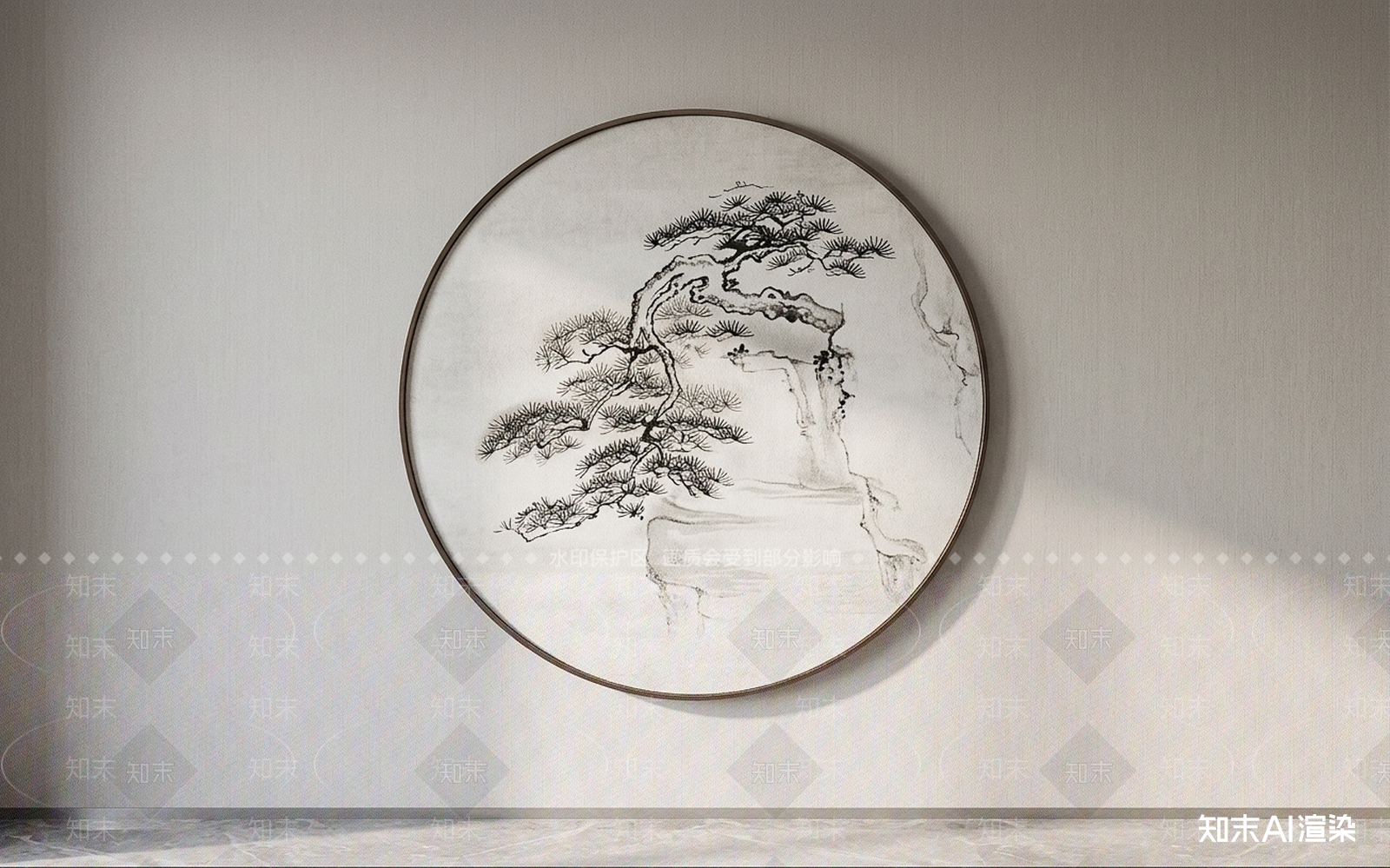 圆形山水挂画挂画3D模型下载【ID:1227566791】