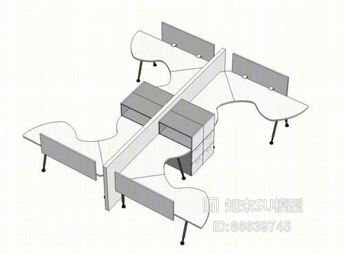 办公桌组合SU模型下载【ID:86639745】