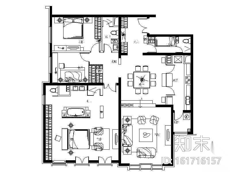 [北京]国际公寓A1户型三居室装修图施工图下载【ID:161716157】