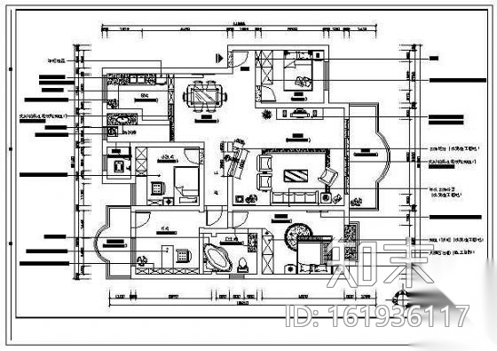 四房两厅简约家装设计图cad施工图下载【ID:161936117】