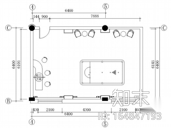 休闲中心台球室装修图施工图下载【ID:164847193】