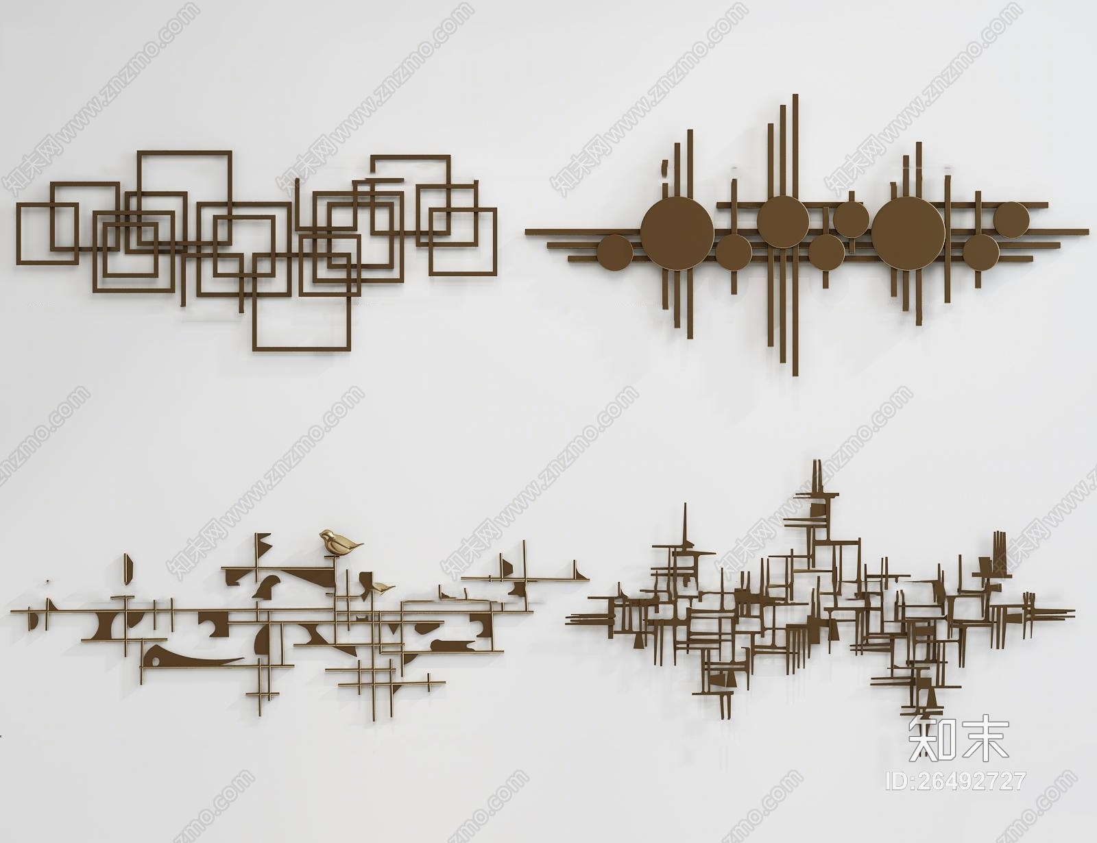 新中式金属墙饰挂件组合3D模型下载【ID:26492727】