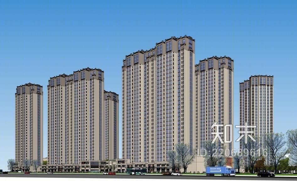 新古典高层住宅+现代办公楼SU模型下载【ID:220689616】