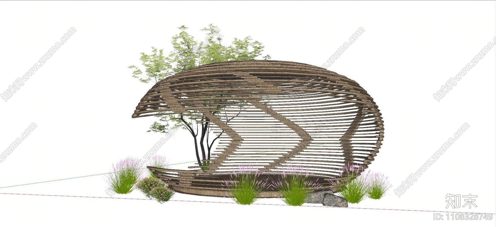 现代异形廊架小品SU模型下载【ID:1108328749】