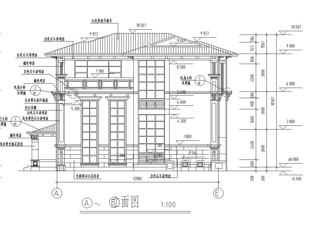 欧式风格三层独栋别墅建筑施工图设计施工图下载【ID:149889120】