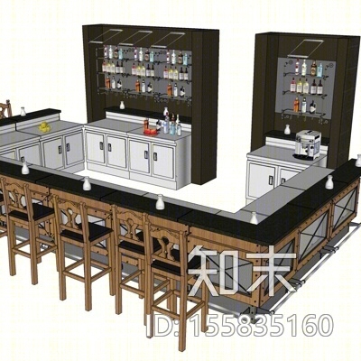 工业风酒吧吧台SU模型下载【ID:155835160】