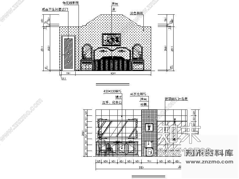 图块/节点简欧主卧室立面图cad施工图下载【ID:832213783】