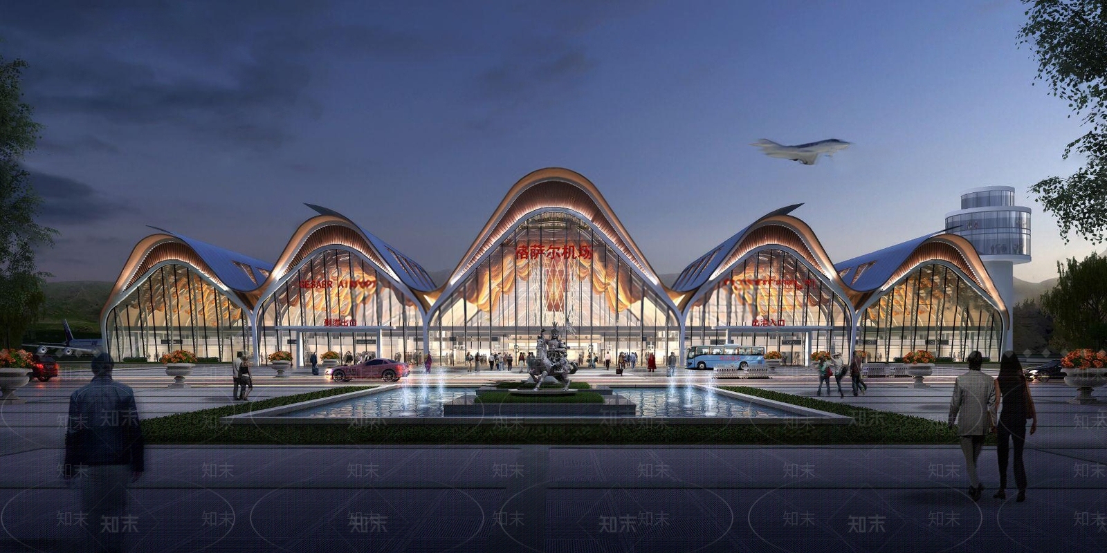 现代机场夜景外观3D模型下载【ID:1117529095】