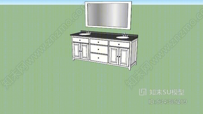 双梳妆台白色橱柜SU模型下载【ID:534385209】