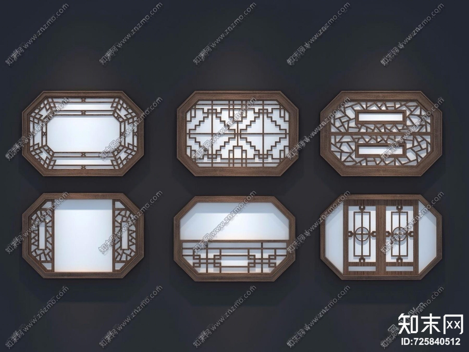 新中式实木花格窗3D模型下载【ID:725840512】