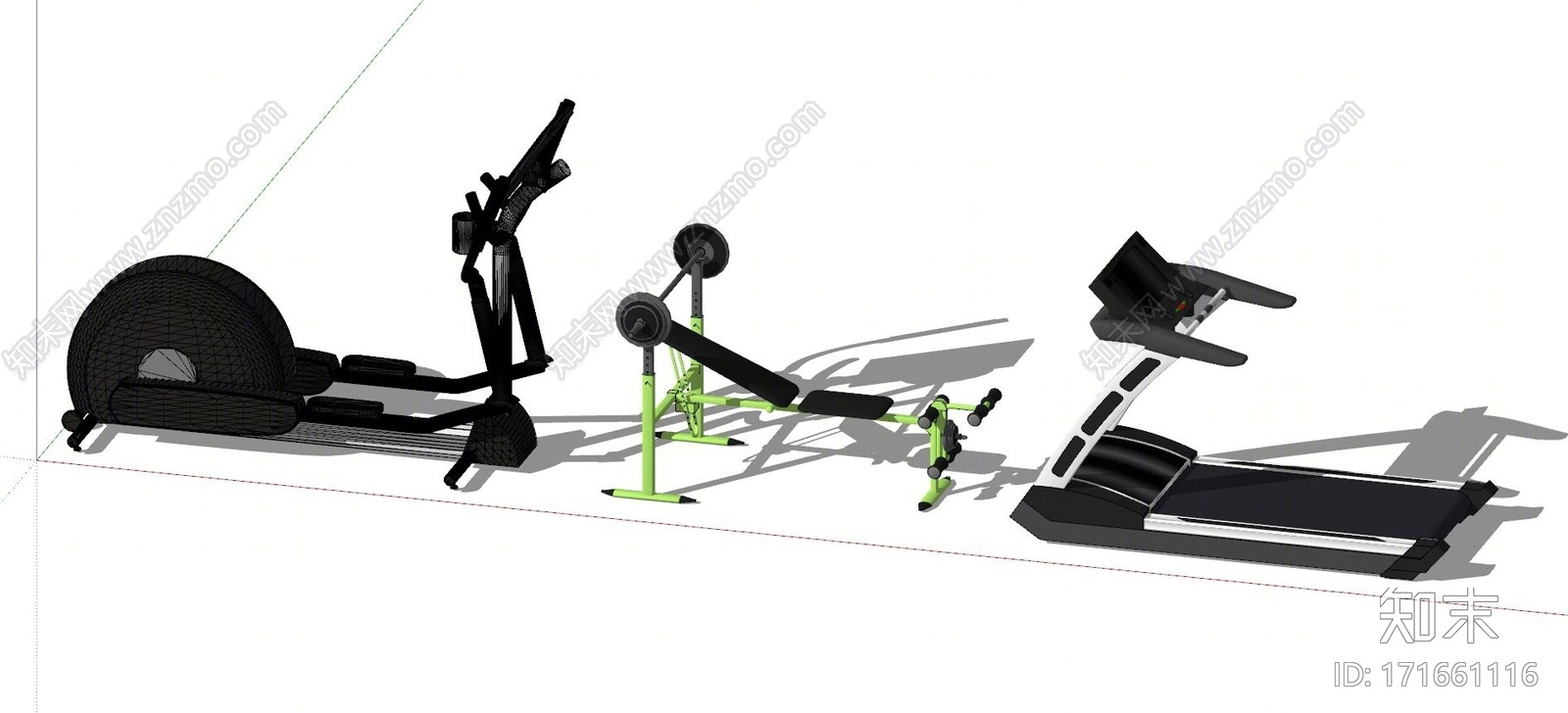 现代健身房健身器材SU模型下载【ID:171661116】