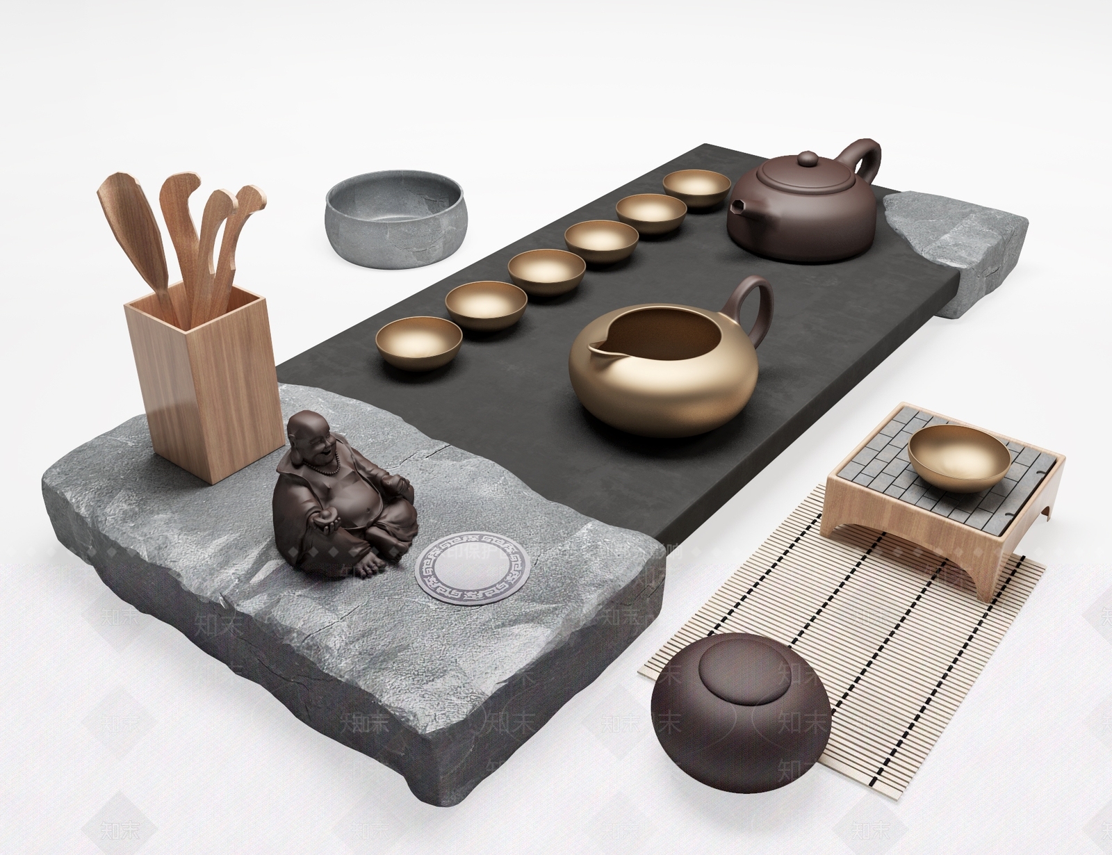 新中式茶具摆件3D模型下载【ID:132429656】
