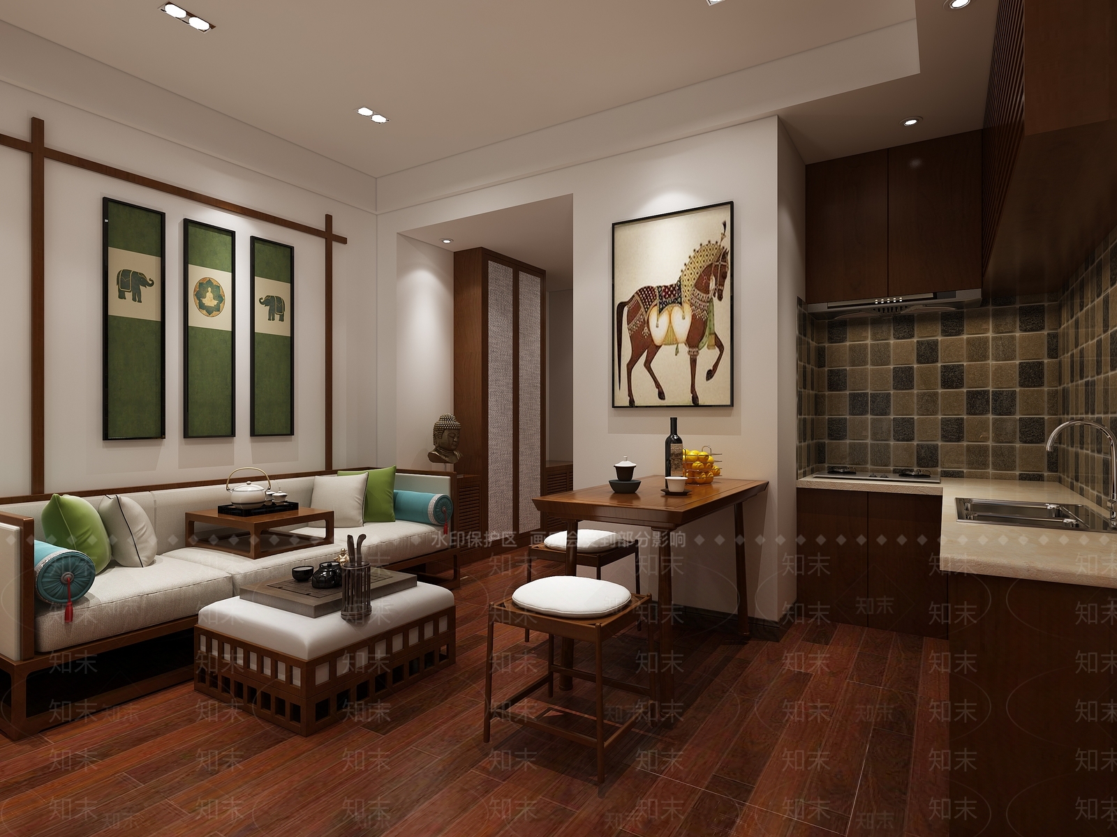 东南亚风格客餐厅餐厅厨房卧室卫生间3D模型下载【ID:932475732】