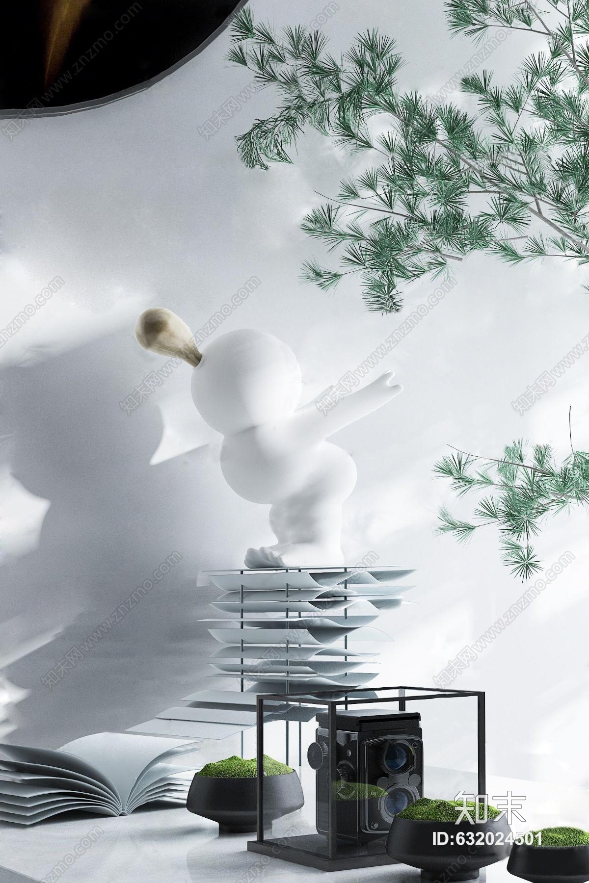 新中式白色陶瓷娃娃3D模型下载【ID:632024501】