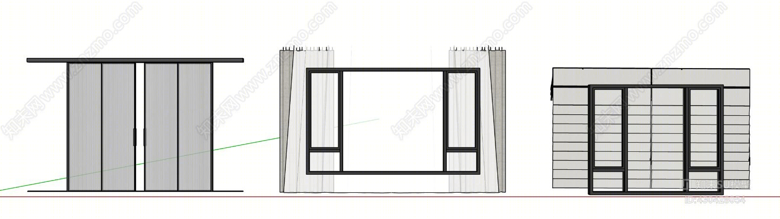 门窗玻璃推拉门半透明花玻璃门窗帘室外SU模型下载【ID:430428054】