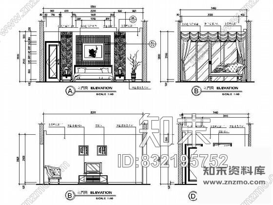 图块/节点壁纸装饰主卧立面图施工图下载【ID:832195752】