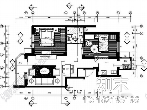 [天津]两居样板房装修（含实景）cad施工图下载【ID:182195196】