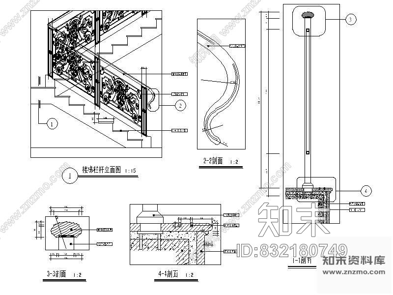 图块/节点欧式别墅楼梯详图cad施工图下载【ID:832180749】