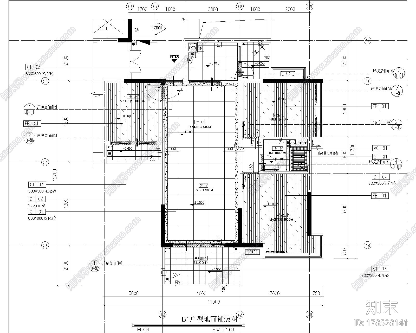 [上海]现代舒适小户型2居室室内设计CAD图施工图下载【ID:178528141】