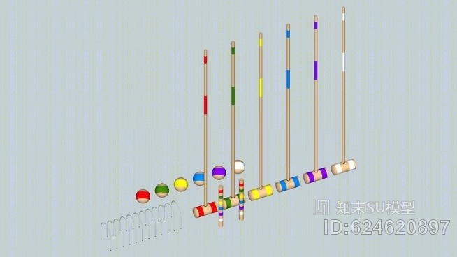 花园槌球套装SU模型下载【ID:624620897】