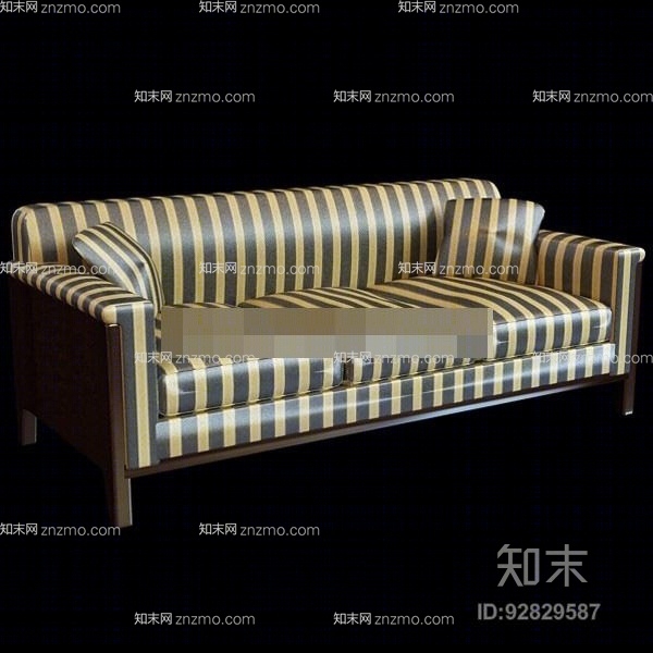 现代条纹皮质三人沙发3D模型下载【ID:92829587】