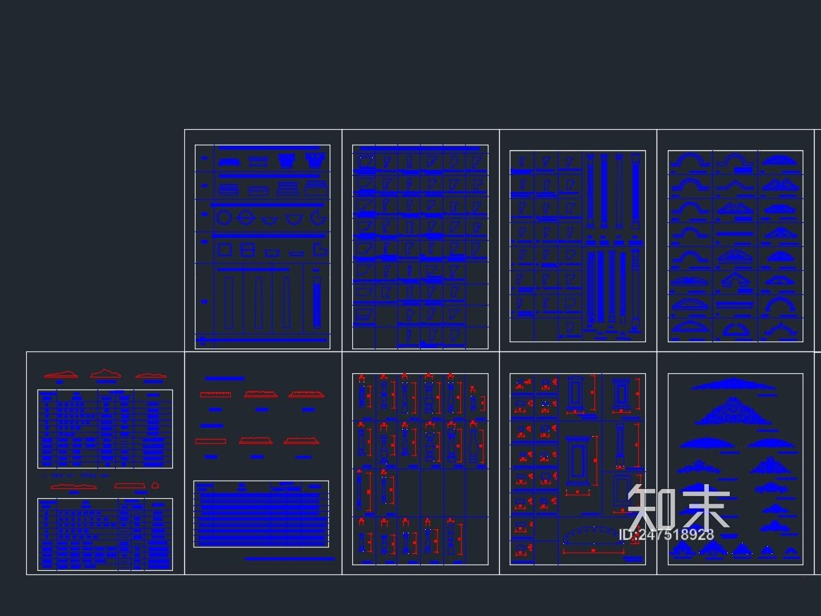 古典装饰线脚图块集cad施工图下载【ID:247518928】