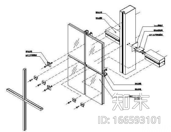 隐框玻璃幕墙装配三维节点图cad施工图下载【ID:166593101】