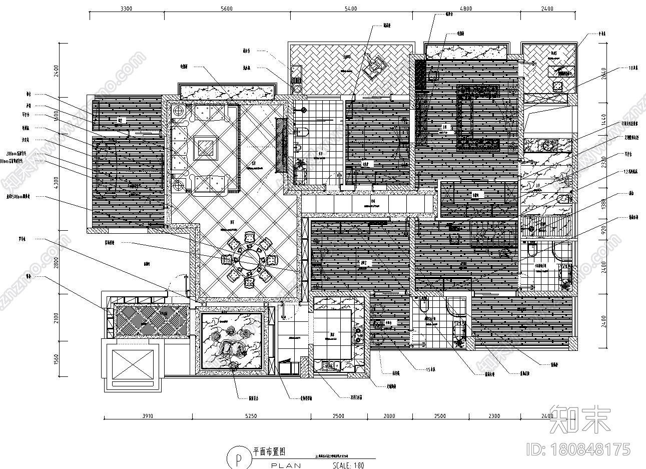 欧式风格住宅四室两厅施工图+效果图设计cad施工图下载【ID:180848175】