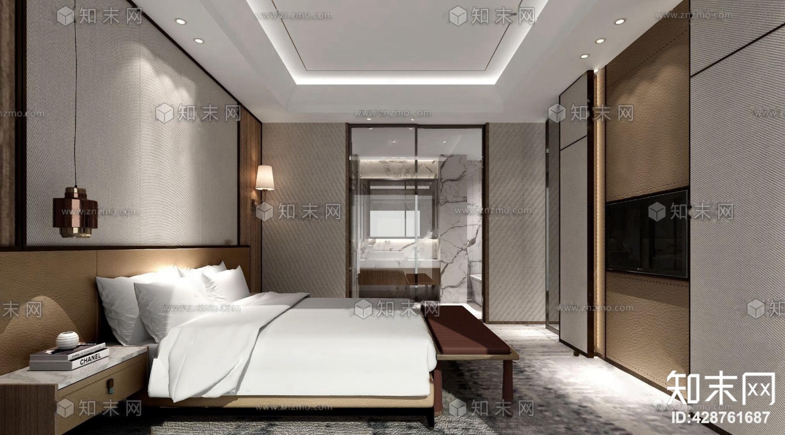 现代酒店客房套间3D模型下载【ID:428761687】